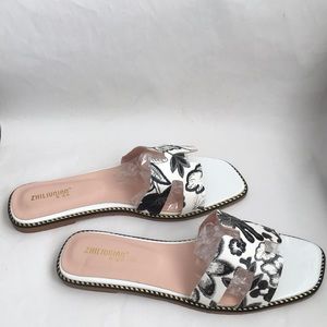 Zhiliunian UNIQUE!leather straps slides sandals